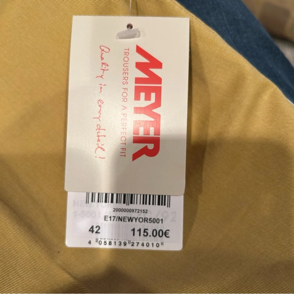 Meyer‎ Mens New York Chinos Size 32x30 42C/92 Yellow Slim Fit Dress Pants NWT